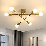 Kiwaezs lámparas de techo Industriales Vintage, 6 Luces, lampara Dorada Sputnik, E27, para Dormitorio, salon, Cocina (Sin Bom