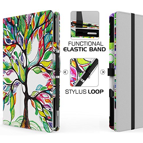 MoKo Fire 2015 7 Zoll Hülle – Kunstleder Ständer Schutzhülle Smart Cover mit Stift-Schleife und Stanfunktion für Amazon Fire Tablet (Vorherige 5th Generationeration – 2015 Modell) Tablet, Glück Baum - 8