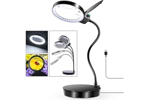 OBOVO 10-fache Lupe mit Licht und Ständer, Desktop-Freisprechlupe, beleuchtete Lupe für Enge Arbeiten, Lesen, Hobbys, Handwerk, Reparatur