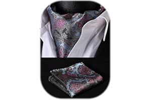 HISDERN Corbata Ascot Hombre Lunares Elegante Pañuelo Ascot Hombre para Traje Pañuelo de Cuello y de Bolsillo Conjunto para Fiesta Business Boda