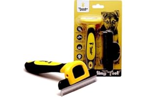 Best Professional Deshedding Tool and Pet Grooming Brush – D-Shedz by Thunderpaws for Small, Medium and Large Breeds of Dogs and Cats with Short or Long Hair Yellow