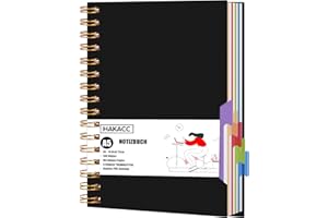 ‎HAKACC HAKACC Projekt Notizbuch, Spiralblock mit 5 Trennwände A5 Notizblock für Studenten Büro Schreiben Planer Schwarzes