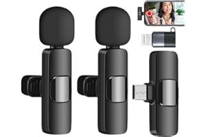 OGRMAR Wireless Microphones for iPhone, iPad, Android, 2 Pack Wireless Lavalier Microphone, 20M Transmission, Plug-Play, Noise Cancellation Mini Microphone for Interview, Video Podcast, Vlog, YouTube, TikTok