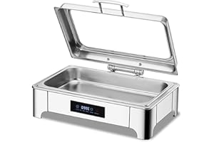 VFDZ 9L Buffetwärmer Speisenwärmer Elektrisch, Chafing Dish Elektrisch mit Intelligente Berührung, Edelstahl Wärmer für Essen, Hochwertige Hydraulische Welle + Visuelles Glasfenster(Size:1/1)