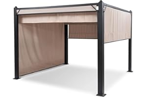 blumfeldt Pantheon Cortina Pavillon, Wasserdicht mit Faltdach, Stabiler Gartenzelt-Pavillon mit Seitenwänden, Metall-Pavillon Winterfest, Partyzelt mit UV-Schutz, Polyester, Pavillon 3x3m, Grau/Sand