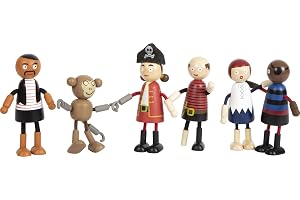 Small Foot Böjbara Piratfigurer I Trä, 5 Pirater Och 1 Apa, Detaljerade Och Flexibla, Från 3 År, 12412