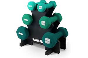 KAYMAN Neoprene Dumbbells Set with Stand - Anti-Slip Grip, Water-Resistant Coating – Weights Dumbbells Set for Strength Training and Workouts