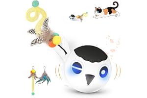 Zeepet katzenspielzeug Ball, Interaktives Katzenspielzeug, katzenball elektrisch, Automatisch Beweglicher Vogelball mit 2 Federschwänzen, Berührungsaktivierung, Mehrere Zwitschertöne
