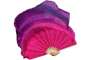 Winged Sirenny Pair Large Short Silk Flutter Dance Fans - 45"x41" (114x105cm) for Dance Events, Stage Performance, Theatre, & Flow arts- Bamboo Handles, Carry Bag Included (pink-purple)