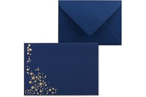 NEUSER PAPIER 50 x kopert bożonarodzeniowych - DIN B6 - ze złotym metalicznym tłoczeniem w kształcie gwiazdy - kolor: granatowy, klejenie na mokro, 110 g/m² - 120 x 176 mm - marka: Gustav NEUSER