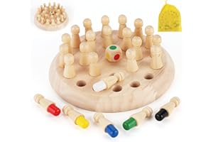 Anstore Drewniane szachy pamięciowe, dziecięce drewniane szachy z torbą do przechowywania, gra pamięciowa dla dzieci, wczesna nauka, prezent urodzinowy na Boże Narodzenie