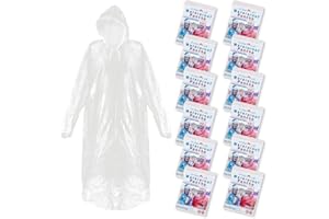 EMBER ROCK Pack de 12 ponchos de lluvia con capucha – Ponchos de emergencia desechables gruesos transparentes e impermeables para adultos – Mujer y hombre, ideal para conciertos, camping, claro, Talla única