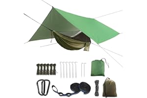 YCD Oversized rain rope tarp and camping hammock with mosquito net, portable single double hammock with tree strap hammock set for camping, backpacking hikes, outdoor backyard