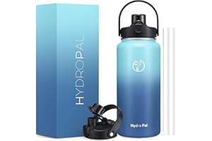 HydroPal Trinkflasche Edelstahl - 1200ml/1900ml mit Strohhalm und Henkel, BPA-Frei, Kohlensäure geeignet, flasche Metall, Aesthetic trinkflasche für Fitnessstudio (Himmelblau/Marineblau, 1900ml)