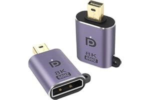 QIANRENON Mini DP a DP Adattatore 8K@60Hz Mini DP 1.4 maschio a DisplayPort 1.4 femmina Estensione Connettore, con Sospensione Foro e LED Luce, Per tablet MacBook Surface laptop HDTV e monitor, 2Pcs