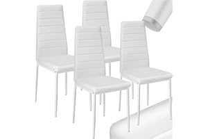 tectake® sillas de comedor acolchadas, funda de cuero sintético, respaldo alto, patas de acero, montaje sencillo, sillas comedor modernas, muebles salon modernos, silla nordica - 4 Sillas Blanco