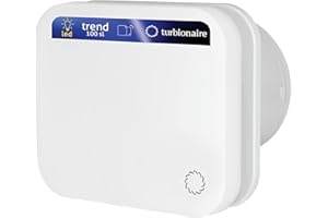 Turbionaire TREND 100 SL Extractor, Extracción, Ventilación para Baño, Cocina, Pared/Techo, Panel Frontal LED 7W 5000K, Diámetro 100mm, 35Pa, Compuerta Antirretorno, Silencioso 33dB, IPX4