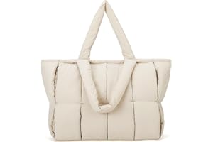 winspansy Sac a Main Femme，Sac de élégant Fourre-tout Matelassé uni Cabas Ordinateur 15.6 Pouces Pour L'école Les Cours Sac à Bandoulière Chaud Puffer Décontracté the Tote Bag