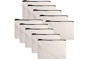 Fyore 10 unidades de bolsas de tela en blanco con cremallera para manualidades, portacosméticos de lona, estuche grande, bolsa de viaje
