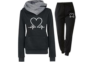 riou 2024 Chándal Mujer Completo Invierno Original, Divertido Estampado Conjunto Ropa de Deportivo 2 Piezas Sudadera con Capucha Manga Larga y Pantalón Jogger para Fitness Jogging S-XXL