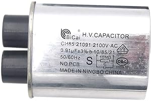 Meter Star CQC - Condensatore universale per uso domestico a microonde HV di ricambio, 2100 V, 0,91 uF, compatibile con MFD, ch85 21091 AC, condensatore H.V. 10/85/21 50/60 Hz NO PCB