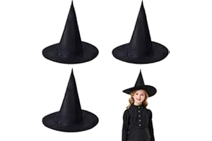 EUPSIIU 3 Pièces Chapeau de sorcière d'Halloween Chapeau Sorcière Noir Déguisement d'Halloween Sorciere pour Fille Kit Pliable Chapeau de Sorcière pour Fille 5 à 8 Ans