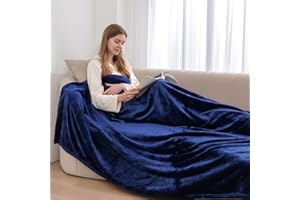 ml MassAri Limited Fleece Blanket Sofa Bed Throw 150x200 Navy Double Size Luxurious Cosy Winter Warm Faux Fur Reversible (Blue, Double)