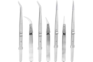 YWNYT Set di 7 pinzette di precisione in acciaio inossidabile, set di pinzette in ceramica con punte piegate e dritte, per elettronica, laboratorio, gioielli, artigianato, saldatura