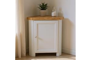GROF Furniture Chunky Leg Corner Cabinet, Grey Painted Low Corner Storage Cuboard, Solid Oak Top Cabinet for Livingroom, Bathroom & Hallway, Fully Assembled