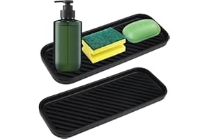 JINSIHU 2 sztuki Silikonowy uchwyt z gąbką, organizer do zlewu kuchennego, uchwyt na zlew do przechowywania gąbek, produktu do naczyń, mydło - 23 x 9 cm (czarny)