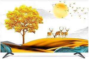 NANKAN 28 Bis 80 Zoll Hülle Bezug für Fernsehen Schutzhülle für LCD, LED TV Displayschutzfolie Universal Innen Helles Ölgemälde Muster Staubschutz Polyester TV-Abdeckung (Color : Tree, Size : 65in)