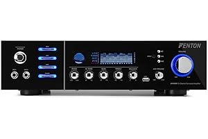 Fenton AV320BT - Amplificatore Surround HiFi, Amplificatore PA Home Cinema Karaoke, Potenza: 2x100 Watt RMS (8 Ohm), Impedenza: 4/8 Ohm, Bluetooth, USB, Display Digitale, Eco/Bass/Treble, Nero