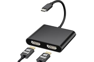 HXWLO USB C to HDMI Adapter, Dual HDMI Adapter for 2 Monitors, 4K@60Hz, Compatible with MacBook Pro (2016-2023), Laptop, HP, Dell, Surface, Lenovo, MacBook (Black)