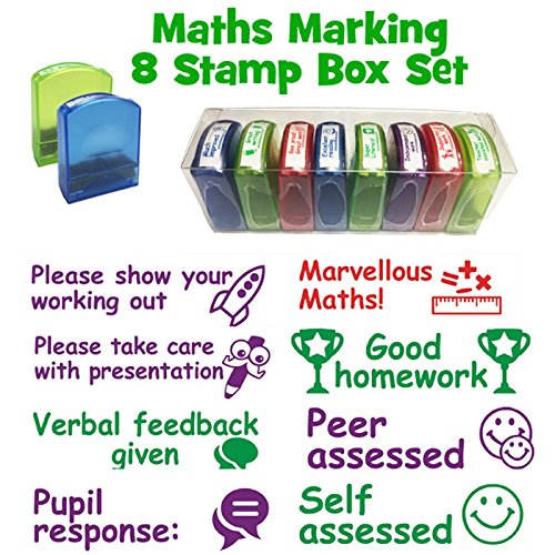 Maths / Numeracy Box Set 8 Teacher Stamps: Marvellous Maths!, Please show your working out, Please take care with presentation, Verbal feedback given, Pupil Response, Peer Assessed, Self Assessed, Good Homework