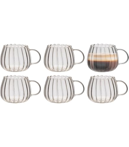 Lot De 6 Verres Thermiques Wilmax 250ml Avec Anse - Verre Cannelé Borosilicate, Lavable Lave-vaisselle, Pour Café/thé