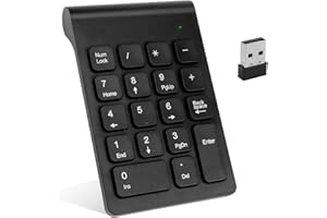 VAKLER Wireless Numeric Keypad, 18 Keys 2.4G Portable Number Pad with USB Receiver Ergonomic Mini Numpad Office Calculating External Input Devices for Laptop Notebook Desktop Computer PC Windows LinuX System