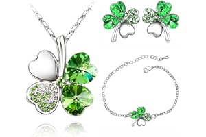 Yifnny Ensemble de Bijoux Trèfle à Quatre Feuilles, Chanceux Quatre Trèfle Coeur Collier Boucles D'oreilles et Bracelet Bijoux Irlandais pour Femme Cadeau d'Anniversaire de Mariage