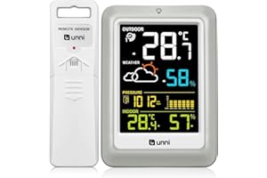 U UNNI Wireless Weather Stations Indoor Outdoor Thermometer, Battery or USB Powered with 100m Range Sensor and Adjustable Backlight Multi