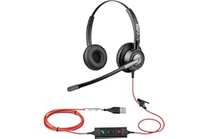 Callez USB Headset mit Mikrofon, PC Headset mit ENC Dual Noise Cancelling Mikrofon, USB Kopfhörer mit Teams Anruftaste für Teams Zoom Skype Videokonferenzen Homeoffice Büro Business Call Center