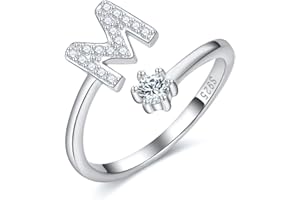 CRYSLOVE Anello da Donna Iniziale in Argento 925 dalla A alla Z di Anello Aperto Regolabile Lettera Captiale Argento,Regalo di Compleanno per la Festa della Mamma