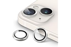 JETech Ochraniacz Obiektywu Aparat dla iPhone 14 6,1 Cala i iPhone 14 Plus 6,7 Cala, 9H Szkło Hartowane Metalowy Indywidualny Pierścień Cover, HD Przezroczyste, 1 Komplet (Księżycowa Poświata)