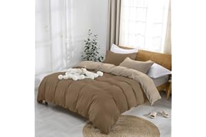 LOVELY HOME Parure Copripiumino Bicolore Matrimoniale Singolo Piazza e mezza, Set Sacco Piumino Friends in Cotone con Federe Disponibile in più Colori e Misure (Tortora/Panna, Matrimoniale)