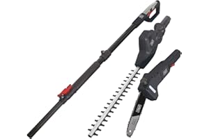 Scheppach Elektro Teleskop Hochentaster und Heckenschere TPX710 | 230V 710W | ausziehbar bis zu 4,5m Arbeitshöhe | Schnellwechselsystem | Mini Kettensäge | ProCut-Schwert | inkl. Gurt