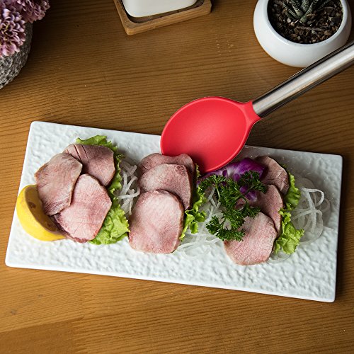 TTLIFE hochwertig 5-teilig Küchenhelfer Set aus Silikon mit Edelstahl Griff- Pfannenwender, Schaumlöffel, Suppenkelle, Spagettilöffel, Soßenlöffel - 5