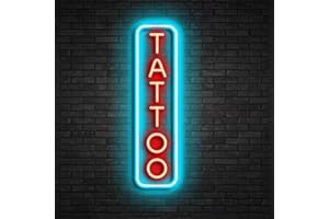HFHungkeong Insegna al Neon per Tatuaggi a LED Dimmerabile in Acrilico Blu Ghiaccio per Salone di Tatuaggi, Studio, Negozio, Regalo per Tatuaggi per Amici, 40x15CM(Blu ghiaccio+Rosso)