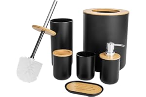 GENERIC Bathroom Accessories Set - 6-piece Modern White Bathroom Accessories Set - Includes Trash Can Toilet Brush Toothbrush Holder Soap Dispenser Soap Dish and Mouthwash Cup (Black)