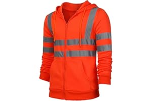 AUBIG Men's Safety Jacket Hooded Sweatshirt Reflective Jacket Traffic Work Jacket High Visibility Jacket