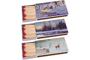 SEPILO 135 Kaminhölzer (3 Packungen à 45 STK) 100mm lang Kaminstreichholz Streichhölzer Kaminanzünder Zündhölzer Zigarre Pfeife Kamin Grill Kerze Lange Brenndauer (Winter Village)