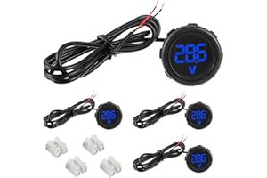 EPLZON Lot de 4 Voltmètres Numériques DC 4-100 V, 2 Fils 3 Chiffres Affichage LED Waterproof Digital Display Voltmeter avec protection anti-connexion pour voiture/moto/camion/marine/caravane (Bleu)
