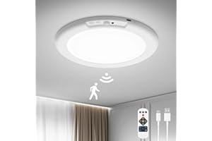 Bojim Battery Operated Motion Sensor Ceiling Light Indoor for Shed Garage, 5000mAh, USB Rechargeable LED Nightlight, Wireless Bathroom Lamp, Automatic Lamp for Loft Porch Attic